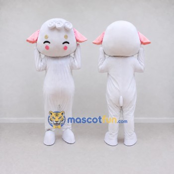 Custom White and Pink Lamb Character Mascot Costume Adult Full Body Suit for School Events