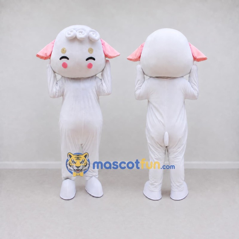 Custom White and Pink Lamb Character Mascot Costume Adult Full Body Suit for School Events Custom White and Pink Lamb Character Mascot Costume Adult Full Body Suit for School Events