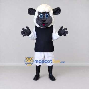 Custom Black and White Sheep in a Vest Mascot Costume Adult Full Body Suit for School Events Custom Black and White Sheep in a Vest Mascot Costume Adult Full Body Suit for School Events