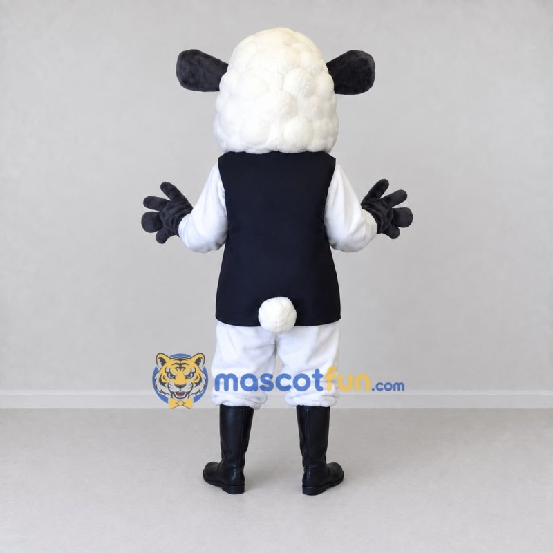 Custom Black and White Sheep in a Vest Mascot Costume Adult Full Body Suit for School Events Custom Black and White Sheep in a Vest Mascot Costume Adult Full Body Suit for School Events