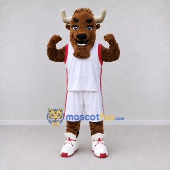 Custom Brown and White Bison in Basketball Sportswear Mascot Costume Adult Full Body Suit for Sports Events Custom Brown and White Bison in Basketball Sportswear Mascot Costume Adult Full Body Suit for Sports Events