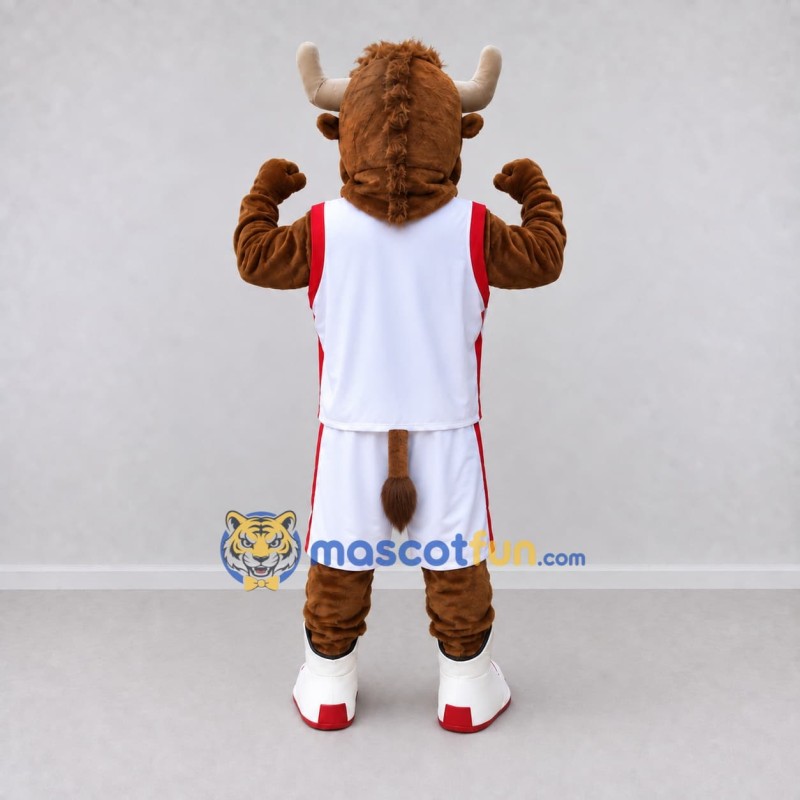 Custom Brown and White Bison in Basketball Sportswear Mascot Costume Adult Full Body Suit for Sports Events Custom Brown and White Bison in Basketball Sportswear Mascot Costume Adult Full Body Suit for Sports Events