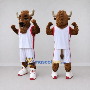 Custom Brown and White Bison in Basketball Sportswear Mascot Costume Adult Full Body Suit for Sports Events