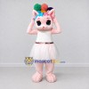 Custom Pink and White Cat in a Dress with a Colorful Headpiece Mascot Costume Adult Full Body Suit for Theme Parties Custom Pink and White Cat in a Dress with a Colorful Headpiece Mascot Costume Adult Full Body Suit for Theme Parties