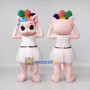 Custom Pink and White Cat in a Dress with a Colorful Headpiece Mascot Costume Adult Full Body Suit for Theme Parties