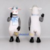 Custom White and Gray Cow with a Blue Bow Tie Mascot Costume Adult Full Body Suit for School Events