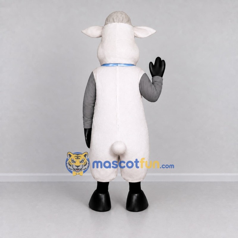 Custom White and Gray Cow with a Blue Bow Tie Mascot Costume Adult Full Body Suit for School Events Custom White and Gray Cow with a Blue Bow Tie Mascot Costume Adult Full Body Suit for School Events