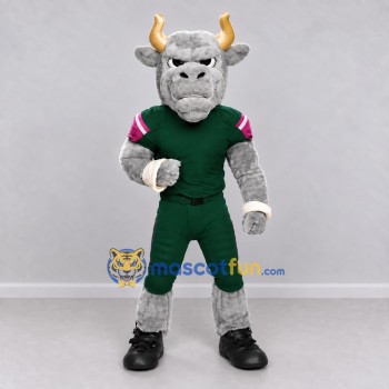 Custom Gray and Green Bull in Sportswear Mascot Costume Adult Full Body Suit for Sports Events
