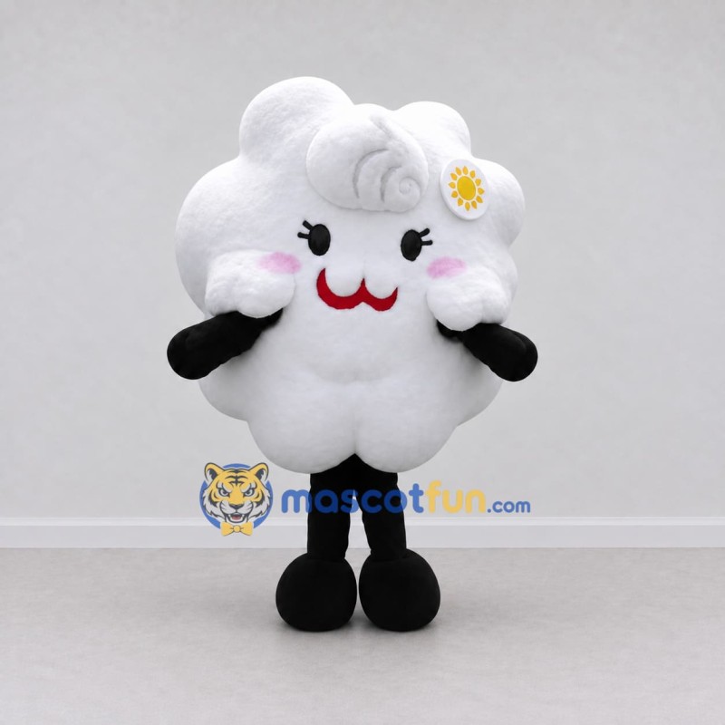 Custom White and Black Cloud with a Flower Mascot Costume Adult Full Body Suit for School Events Custom White and Black Cloud with a Flower Mascot Costume Adult Full Body Suit for School Events