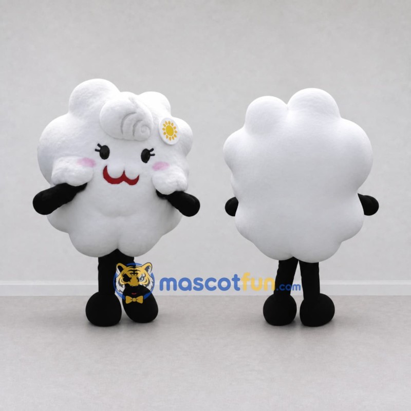 Custom White and Black Cloud with a Flower Mascot Costume Adult Full Body Suit for School Events Custom White and Black Cloud with a Flower Mascot Costume Adult Full Body Suit for School Events