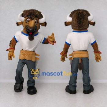 Custom Brown and White Bison in a Work Outfit Mascot Costume Adult Full Body Suit for Community Events