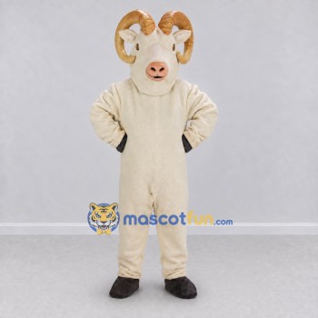 Custom Cream and Brown Ram Mascot Costume Adult Full Body Suit for Farm Events Custom Cream and Brown Ram Mascot Costume Adult Full Body Suit for Farm Events