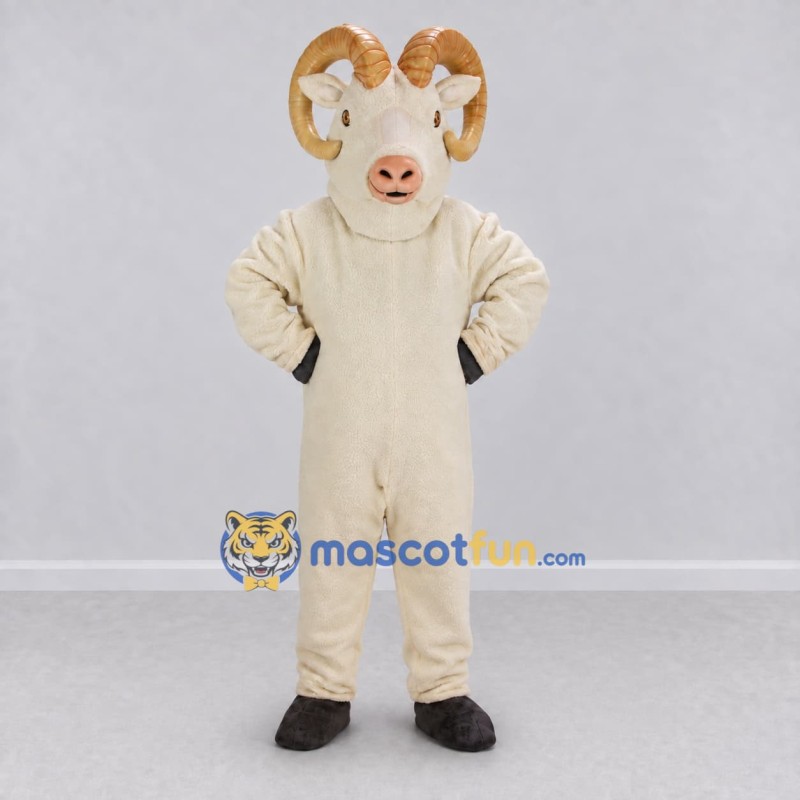 Custom Cream and Brown Ram Mascot Costume Adult Full Body Suit for Farm Events Custom Cream and Brown Ram Mascot Costume Adult Full Body Suit for Farm Events