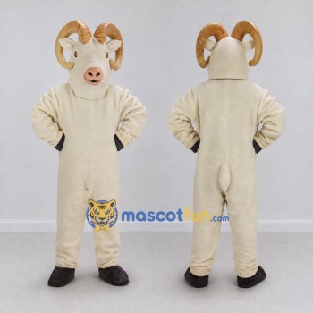 Custom Cream and Brown Ram Mascot Costume Adult Full Body Suit for Farm Events