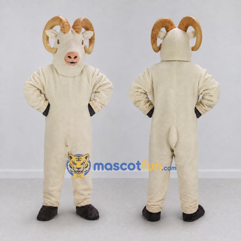 Custom Cream and Brown Ram Mascot Costume Adult Full Body Suit for Farm Events Custom Cream and Brown Ram Mascot Costume Adult Full Body Suit for Farm Events