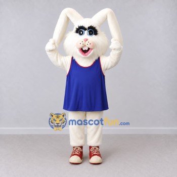 Custom White and Blue Rabbit in a Sports Vest Mascot Costume Adult Full Body Suit for Sports Events