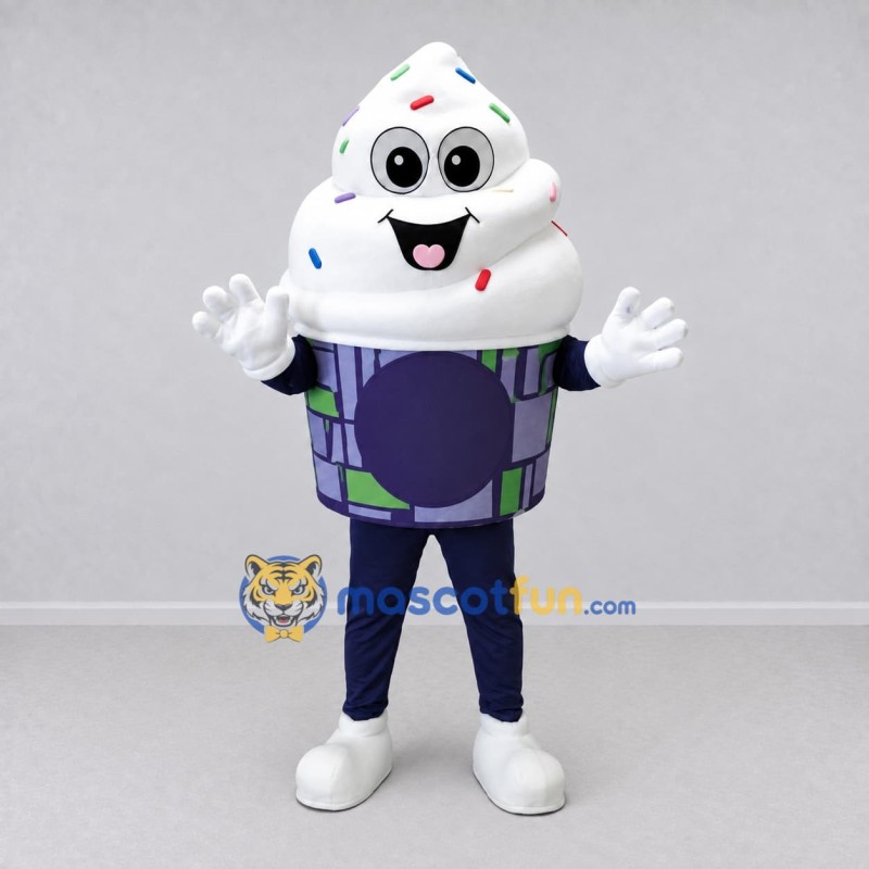 Custom White and Purple Soft Serve Ice Cream Cup Mascot Costume Adult Full Body Suit for Food Festivals Custom White and Purple Soft Serve Ice Cream Cup Mascot Costume Adult Full Body Suit for Food Festivals
