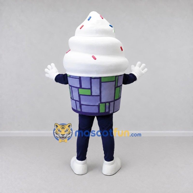 Custom White and Purple Soft Serve Ice Cream Cup Mascot Costume Adult Full Body Suit for Food Festivals Custom White and Purple Soft Serve Ice Cream Cup Mascot Costume Adult Full Body Suit for Food Festivals