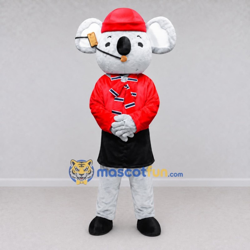 Custom Gray and Red Koala in a Shirt and Cap Mascot Costume Adult Full Body Suit for School Events Custom Gray and Red Koala in a Shirt and Cap Mascot Costume Adult Full Body Suit for School Events