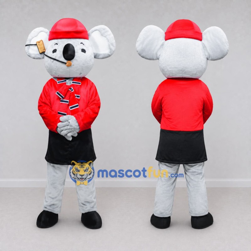 Custom Gray and Red Koala in a Shirt and Cap Mascot Costume Adult Full Body Suit for School Events Custom Gray and Red Koala in a Shirt and Cap Mascot Costume Adult Full Body Suit for School Events