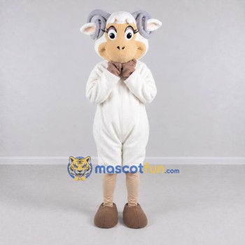 Custom White and Gray Sheep with a Scarf Mascot Costume Adult Full Body Suit for School Events Custom White and Gray Sheep with a Scarf Mascot Costume Adult Full Body Suit for School Events