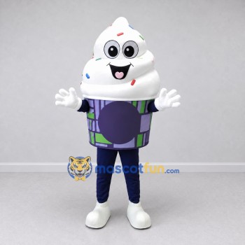 Custom White and Purple Soft Serve Ice Cream Cup Mascot Costume Adult Full Body Suit for Food Festivals Custom White and Purple Soft Serve Ice Cream Cup Mascot Costume Adult Full Body Suit for Food Festivals