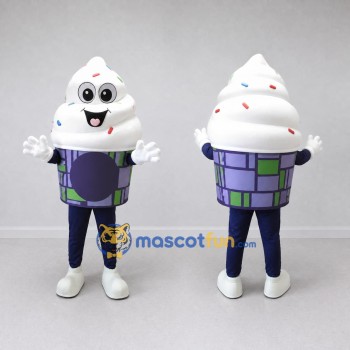 Custom White and Purple Soft Serve Ice Cream Cup Mascot Costume Adult Full Body Suit for Food Festivals