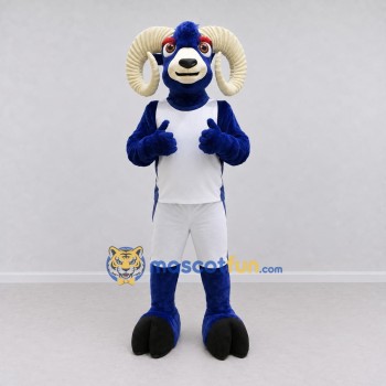 Custom Blue and White Ram in Sportswear Mascot Costume Adult Full Body Suit for Sports Events Custom Blue and White Ram in Sportswear Mascot Costume Adult Full Body Suit for Sports Events