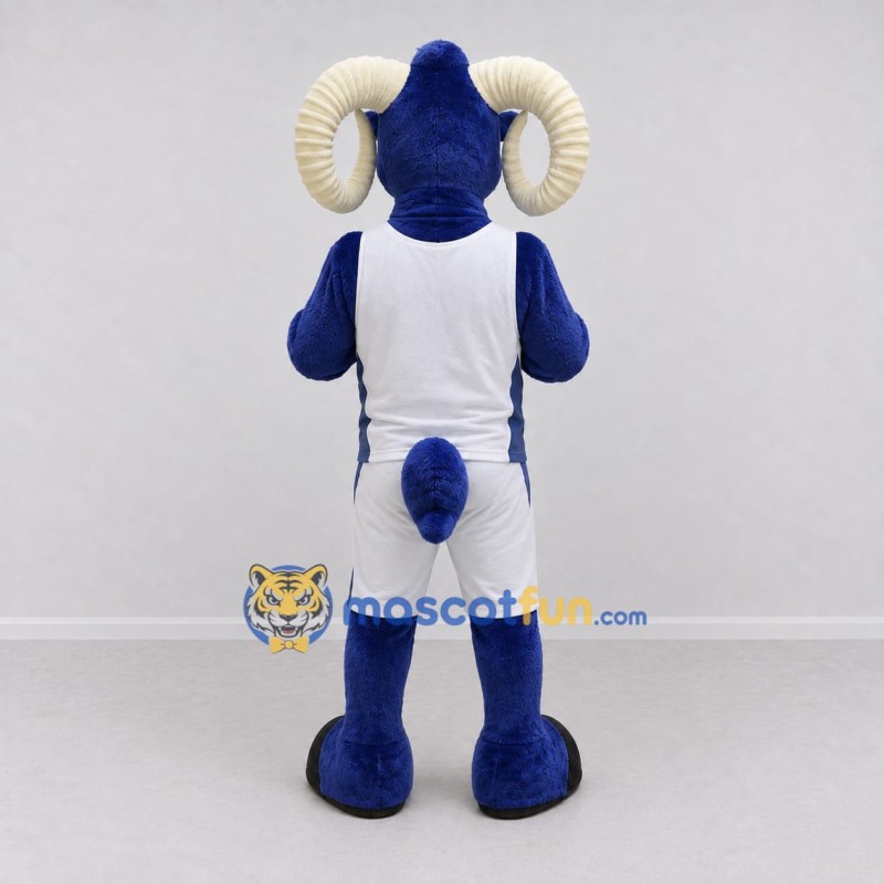 Custom Blue and White Ram in Sportswear Mascot Costume Adult Full Body Suit for Sports Events Custom Blue and White Ram in Sportswear Mascot Costume Adult Full Body Suit for Sports Events