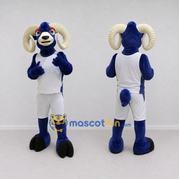 Custom Blue and White Ram in Sportswear Mascot Costume Adult Full Body Suit for Sports Events
