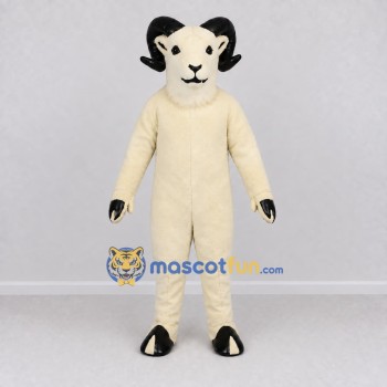 Custom Cream and Black Ram Mascot Costume Adult Full Body Suit for Farm Events Custom Cream and Black Ram Mascot Costume Adult Full Body Suit for Farm Events