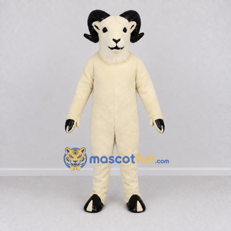 Custom Cream and Black Ram Mascot Costume Adult Full Body Suit for Farm Events Custom Cream and Black Ram Mascot Costume Adult Full Body Suit for Farm Events