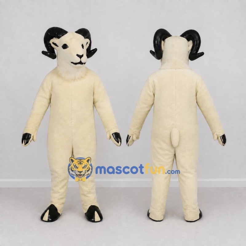 Custom Cream and Black Ram Mascot Costume Adult Full Body Suit for Farm Events Custom Cream and Black Ram Mascot Costume Adult Full Body Suit for Farm Events