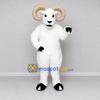 Custom White and Tan Ram Mascot Costume Adult Full Body Suit for Farm Events