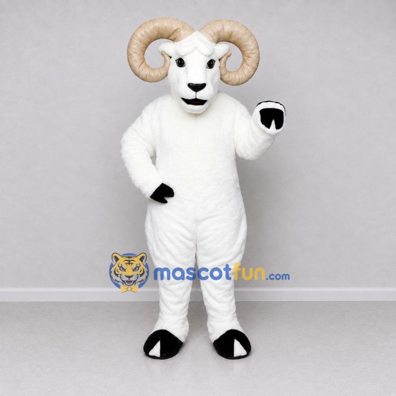 Custom White and Tan Ram Mascot Costume Adult Full Body Suit for Farm Events Custom White and Tan Ram Mascot Costume Adult Full Body Suit for Farm Events