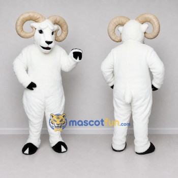 Custom White and Tan Ram Mascot Costume Adult Full Body Suit for Farm Events