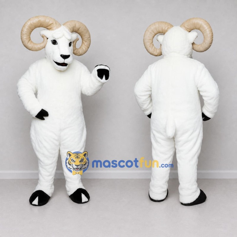 Custom White and Tan Ram Mascot Costume Adult Full Body Suit for Farm Events Custom White and Tan Ram Mascot Costume Adult Full Body Suit for Farm Events