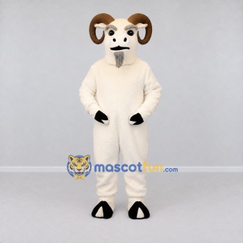 Custom White and Brown Ram Mascot Costume Adult Full Body Suit for Farm Events