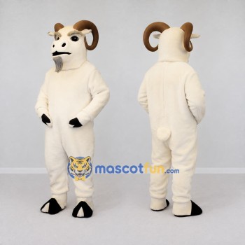Custom White and Brown Ram Mascot Costume Adult Full Body Suit for Farm Events