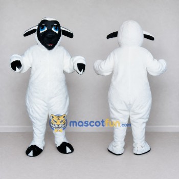 Custom White and Black Sheep Mascot Costume Adult Full Body Suit for Farm Events