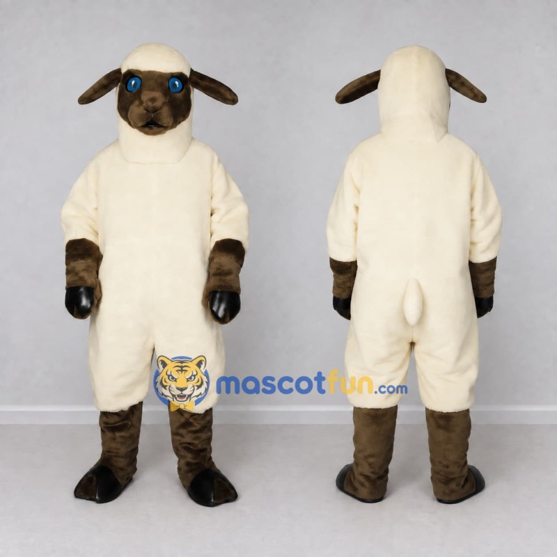 Custom Cream and Brown Sheep Mascot Costume Adult Full Body Suit for Farm Events
