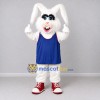 Custom White and Blue Rabbit in a Sports Vest Mascot Costume Adult Full Body Suit for Sports Events