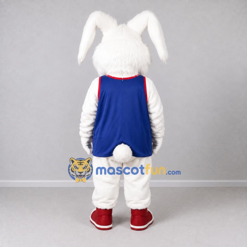 Custom White and Blue Rabbit in a Sports Vest Mascot Costume Adult Full Body Suit for Sports Events