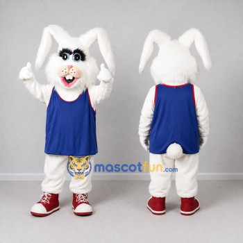 Custom White and Blue Rabbit in a Sports Vest Mascot Costume Adult Full Body Suit for Sports Events