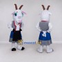 Custom White and Blue Goat in a Dress and Apron Mascot Costume Adult Full Body Suit for School Events