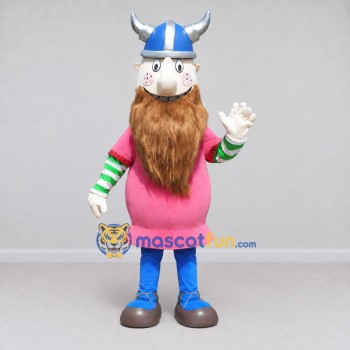 Custom Pink and Blue Bearded Viking Character Mascot Costume Adult Full Body Suit for Theme Parties Custom Pink and Blue Bearded Viking Character Mascot Costume Adult Full Body Suit for Theme Parties