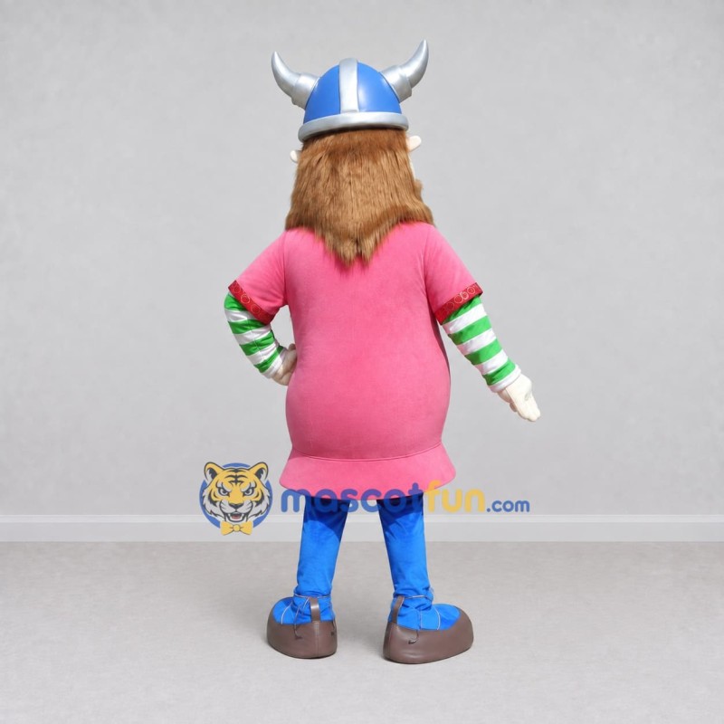Custom Pink and Blue Bearded Viking Character Mascot Costume Adult Full Body Suit for Theme Parties Custom Pink and Blue Bearded Viking Character Mascot Costume Adult Full Body Suit for Theme Parties
