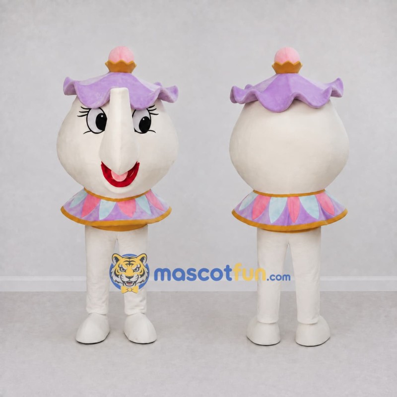 Custom Cream and Lavender Teapot Character Mascot Costume Adult Full Body Suit for Tea Parties
