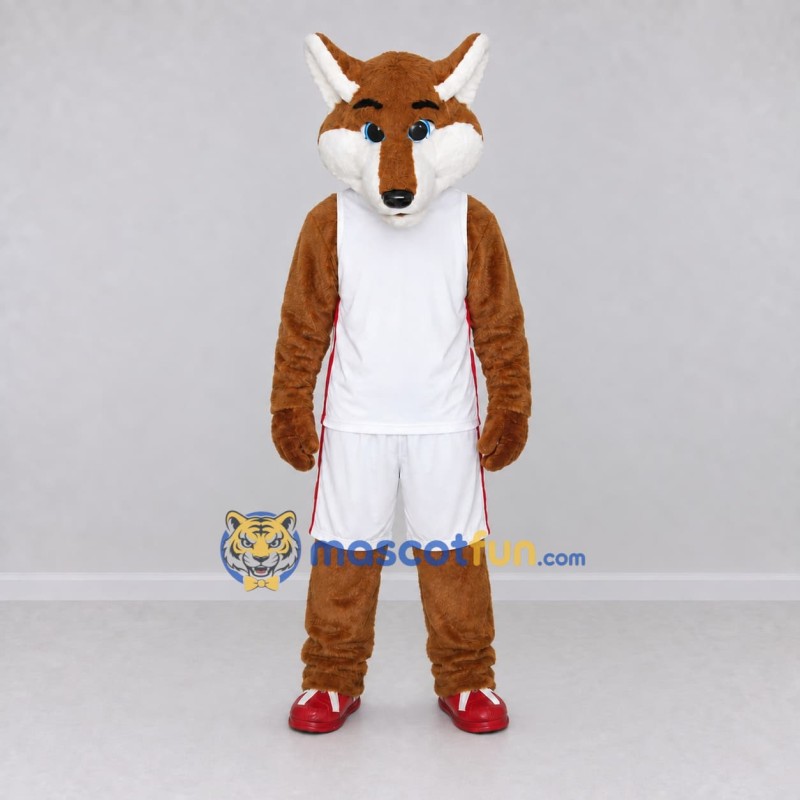 Custom Brown and White Fox in Sportswear Mascot Costume Adult Full Body Suit for Sports Events Custom Brown and White Fox in Sportswear Mascot Costume Adult Full Body Suit for Sports Events