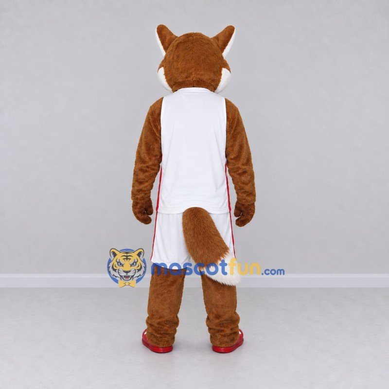 Custom Brown and White Fox in Sportswear Mascot Costume Adult Full Body Suit for Sports Events Custom Brown and White Fox in Sportswear Mascot Costume Adult Full Body Suit for Sports Events